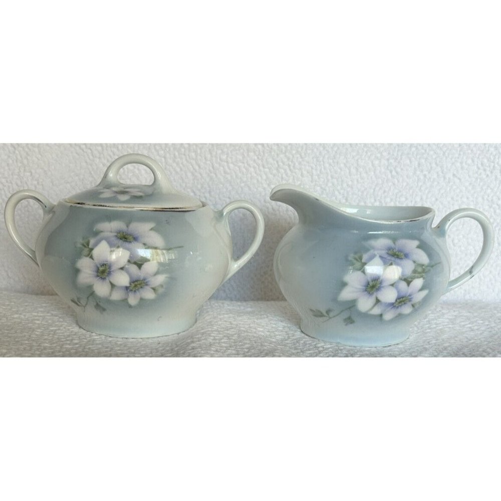 Antique Sugar & Creamer Set Z.S. & Co. Bavaria, Germany c1880-1918 White Flowers